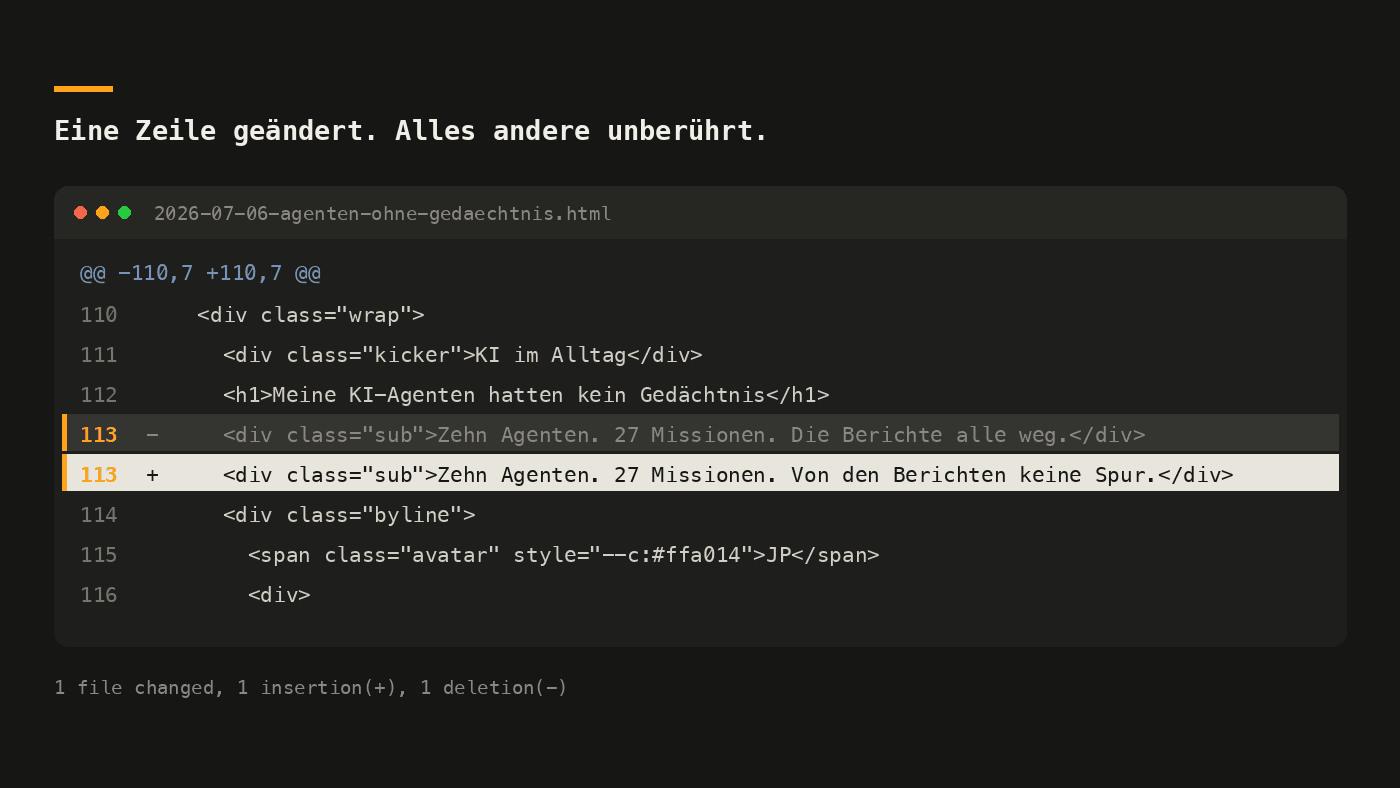 Git-Diff einer einzigen geänderten Zeile 113, alle übrigen Zeilen unverändert